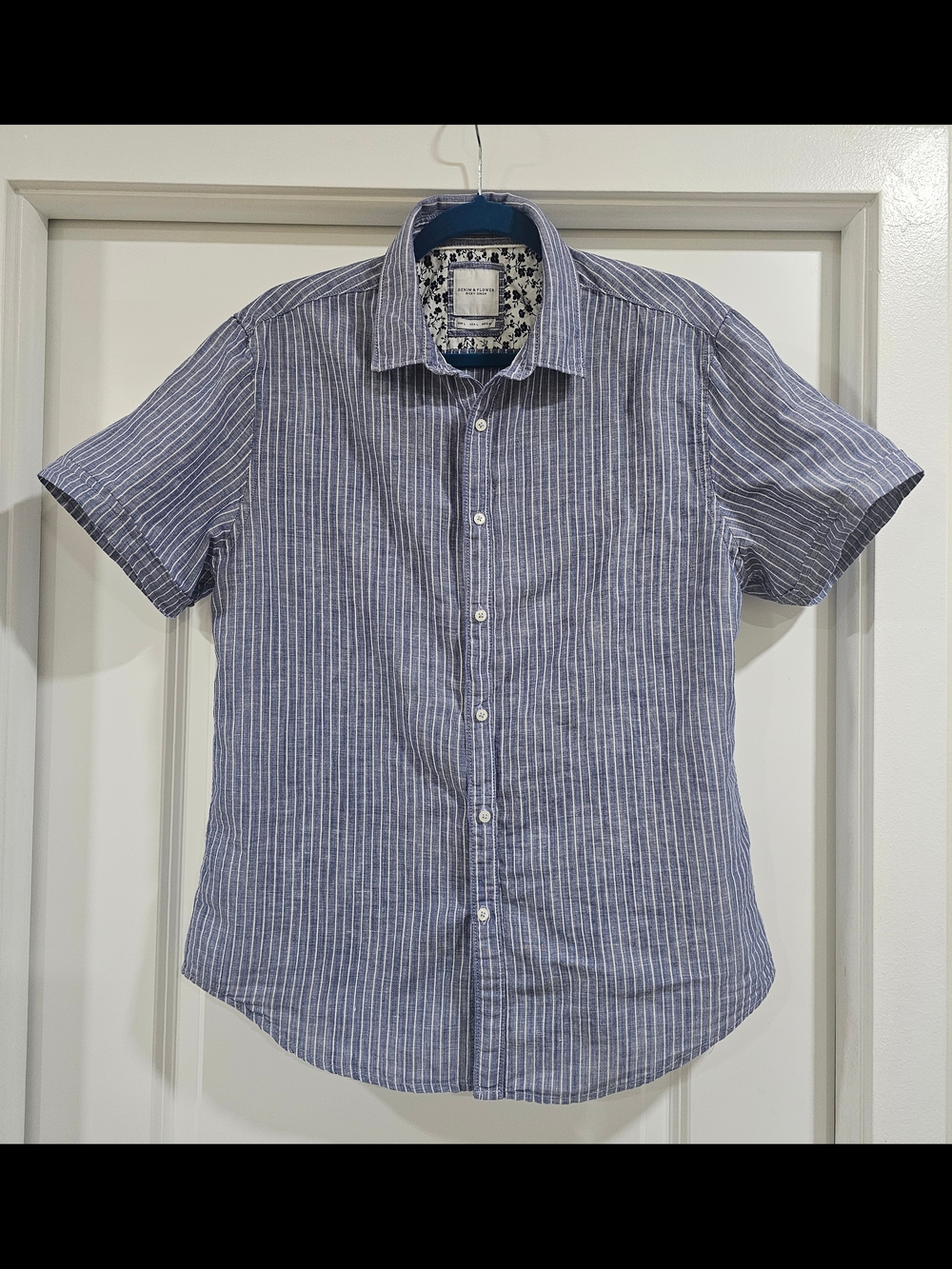 Denim & Flower Men's Striped Button -Up Shirt 55% Linen/45% Cotton L